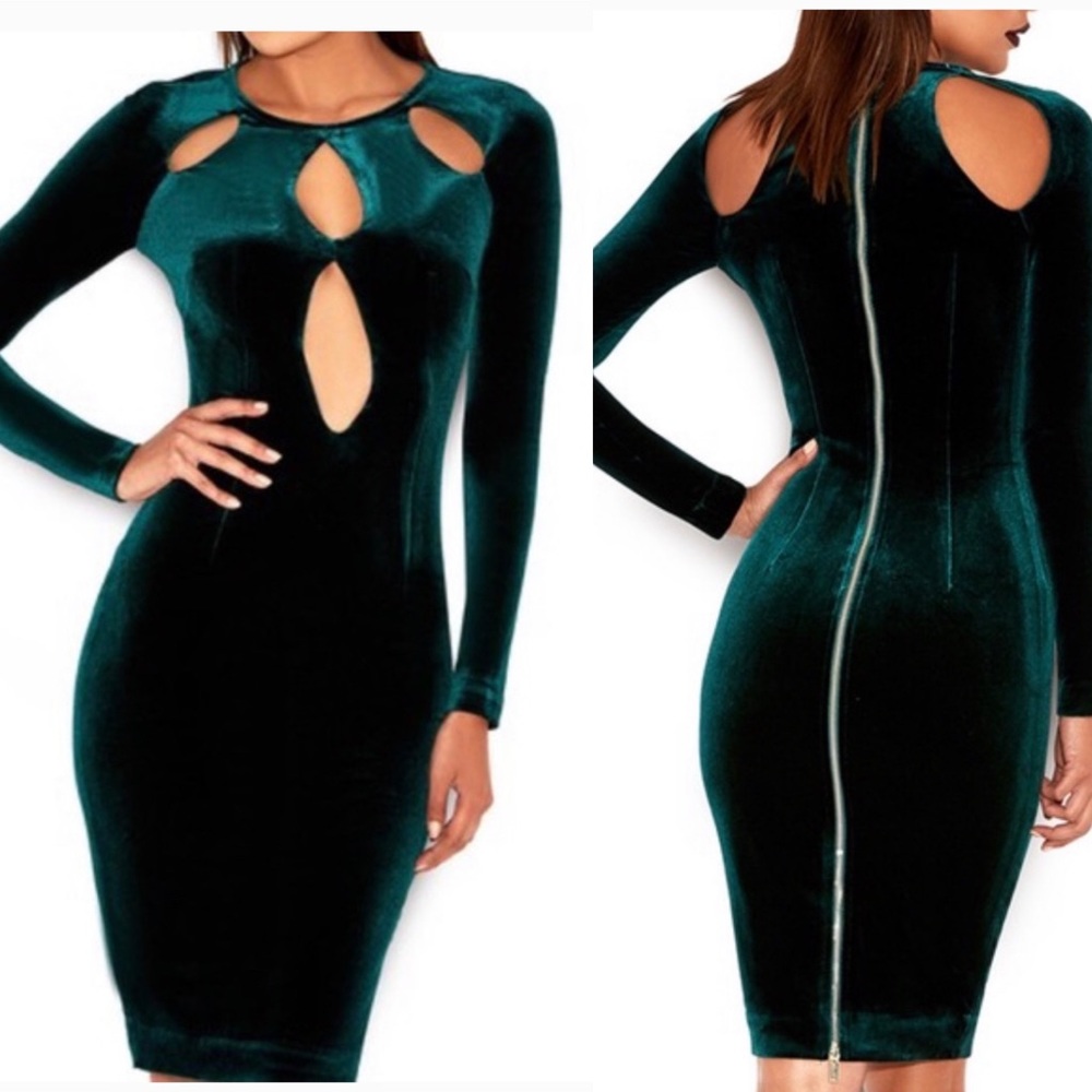 House of CB London Denara Evergreen Velveteen Dress- size Large